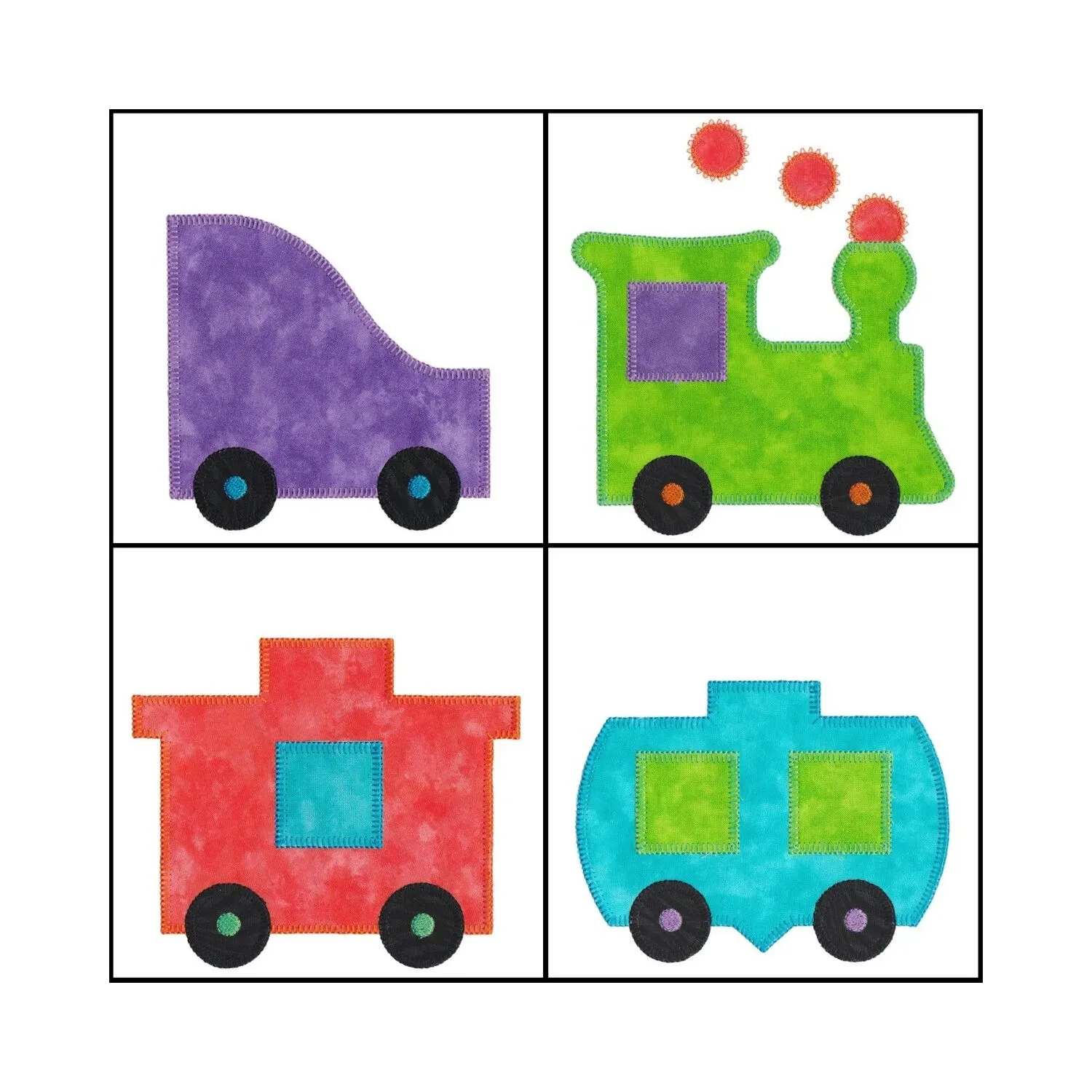 GO! 5x7 Train Set #1 Embroidery Designs by V-Stitch Designs