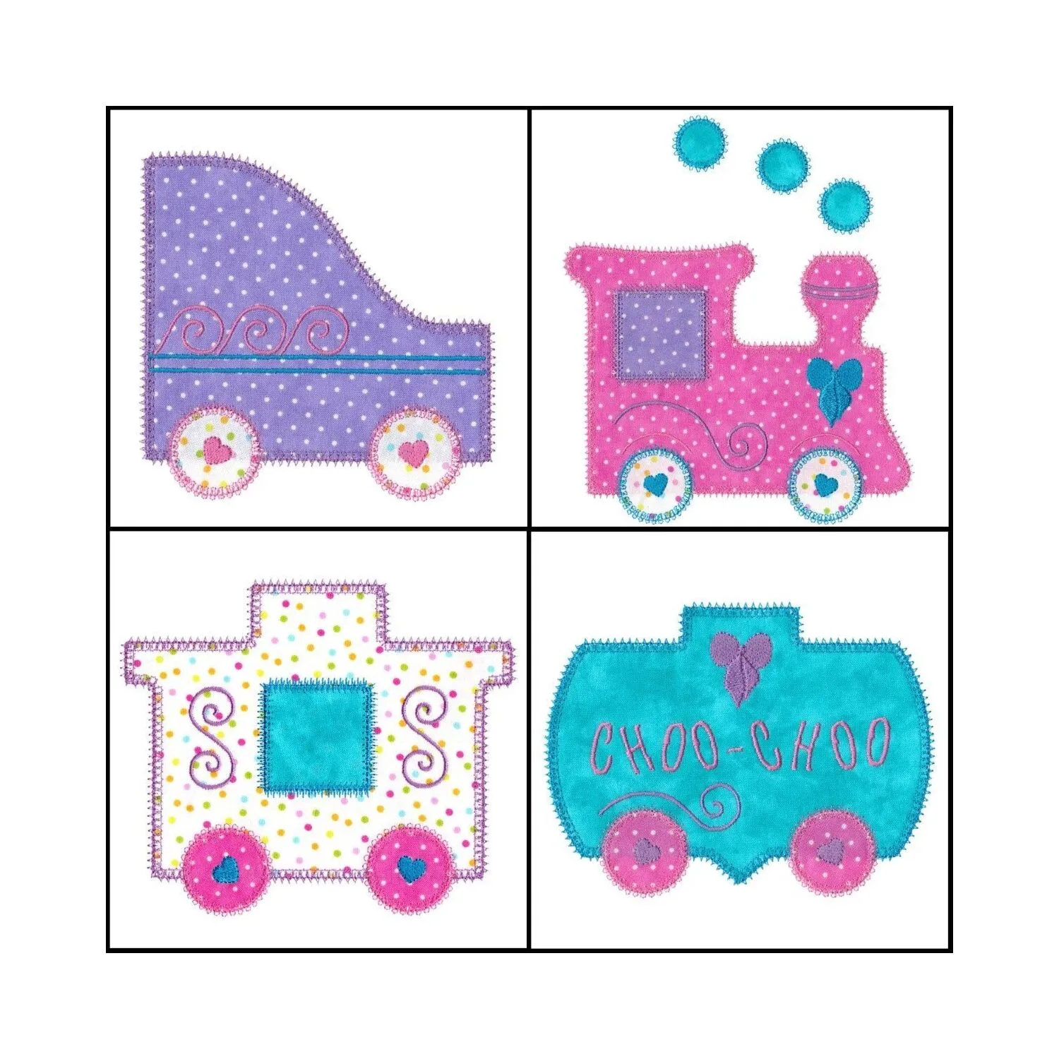 GO! 5x7 Train Set #2 Embroidery Designs by V-Stitch Designs