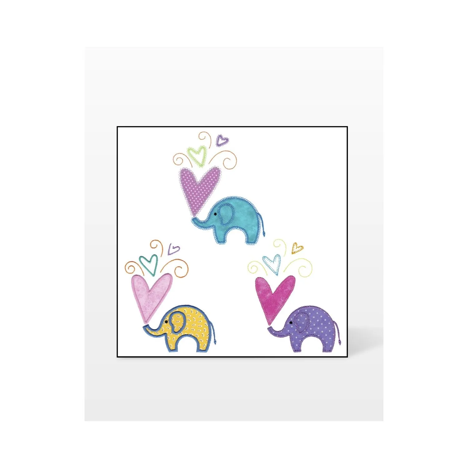 GO! Small Elephants with Hearts Embroidery Design by V-Stitch Designs