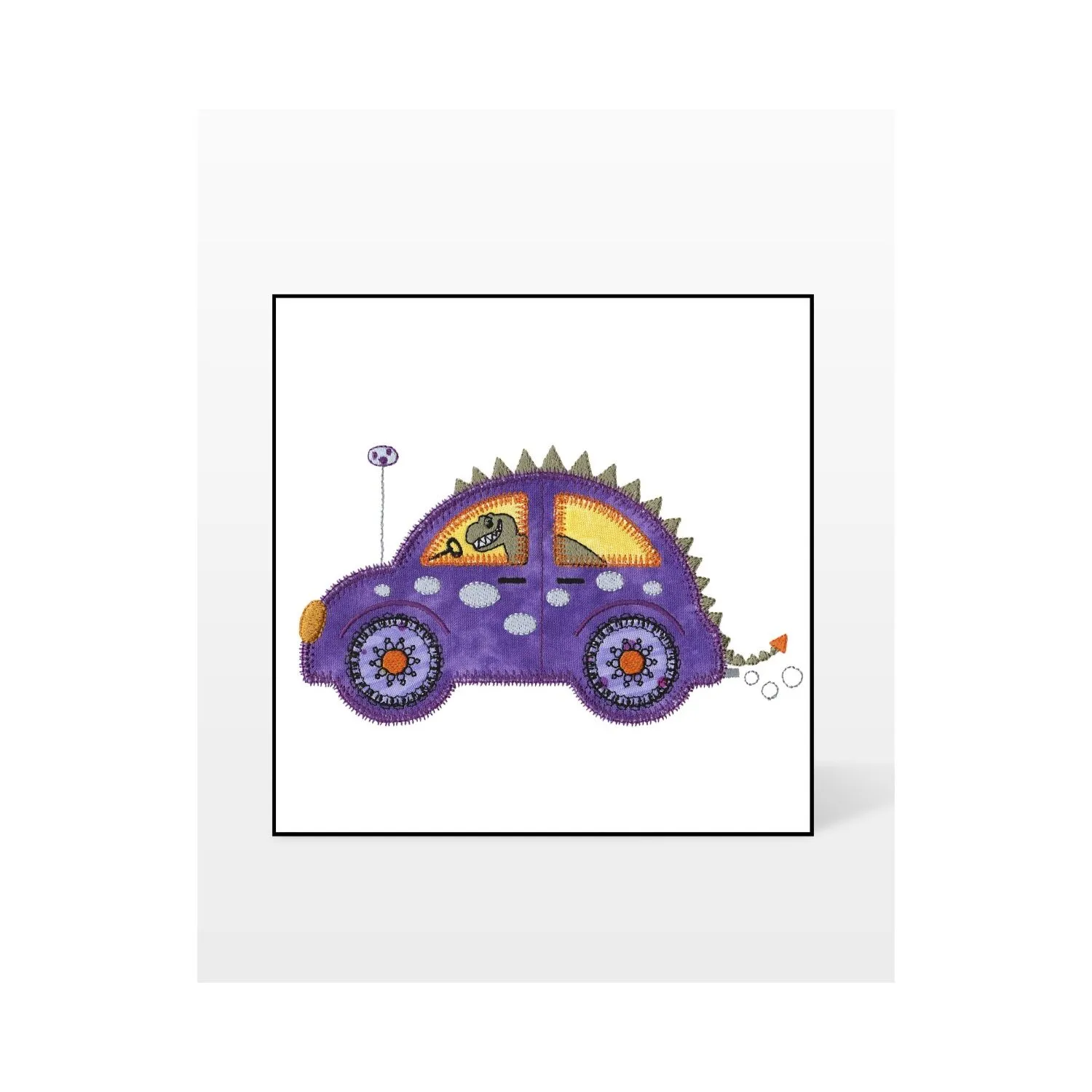 GO! Dinosaur Cute Car Embroidery Design by V-Stitch Designs