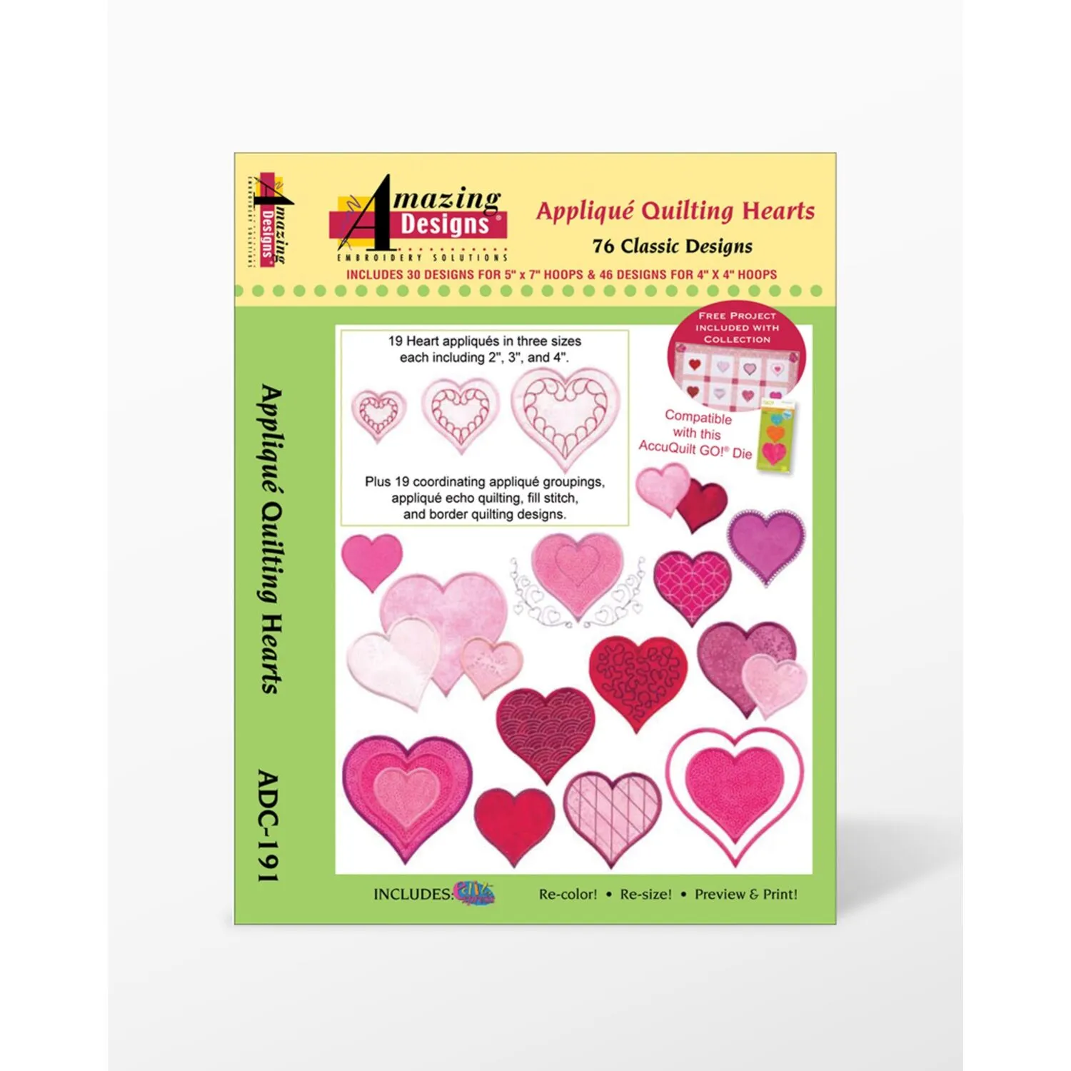 Applique Quilting Hearts Embroidery Designs CD for GO!