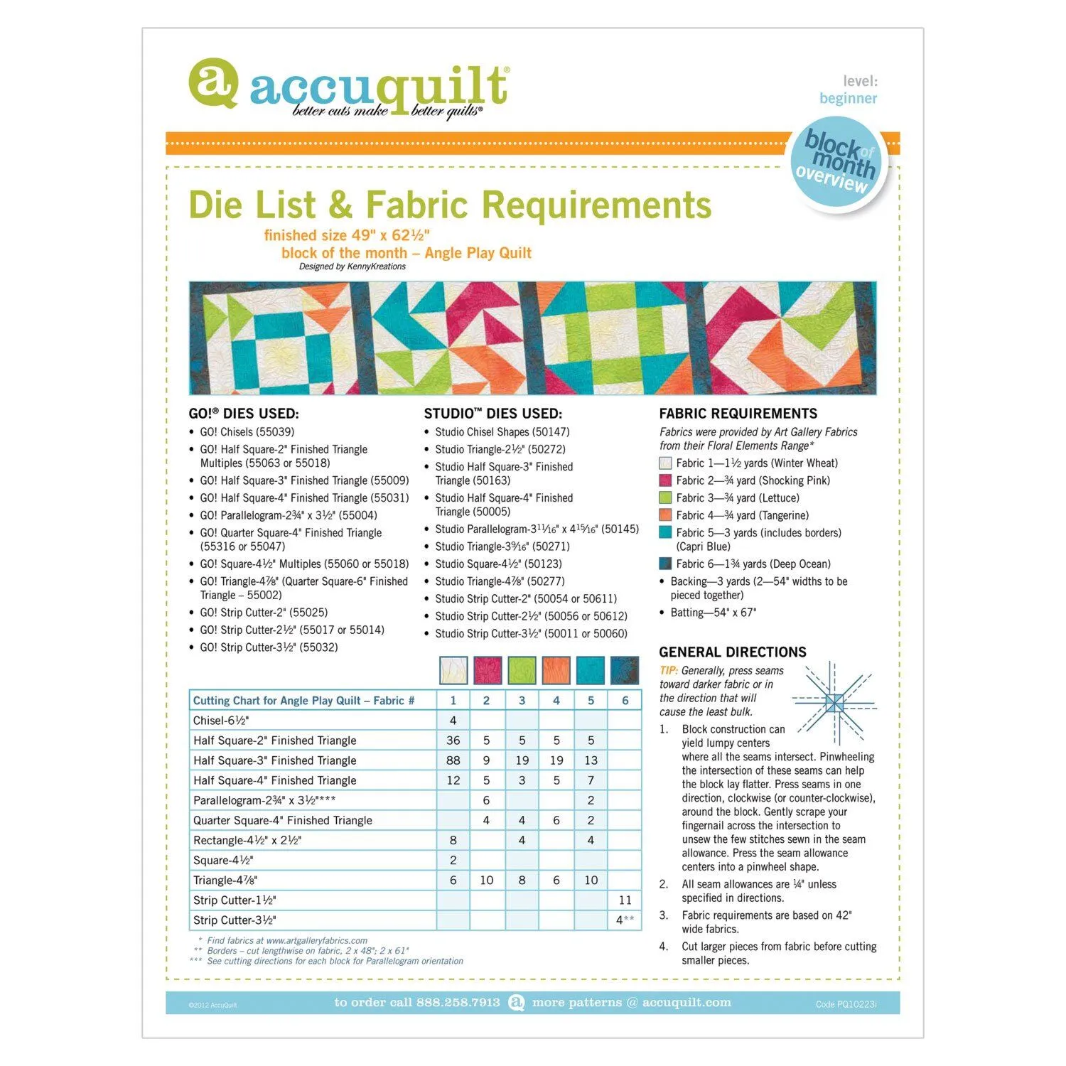 Angle Play Quilt Die List & Fabric Requirements Overview (PDF Download)