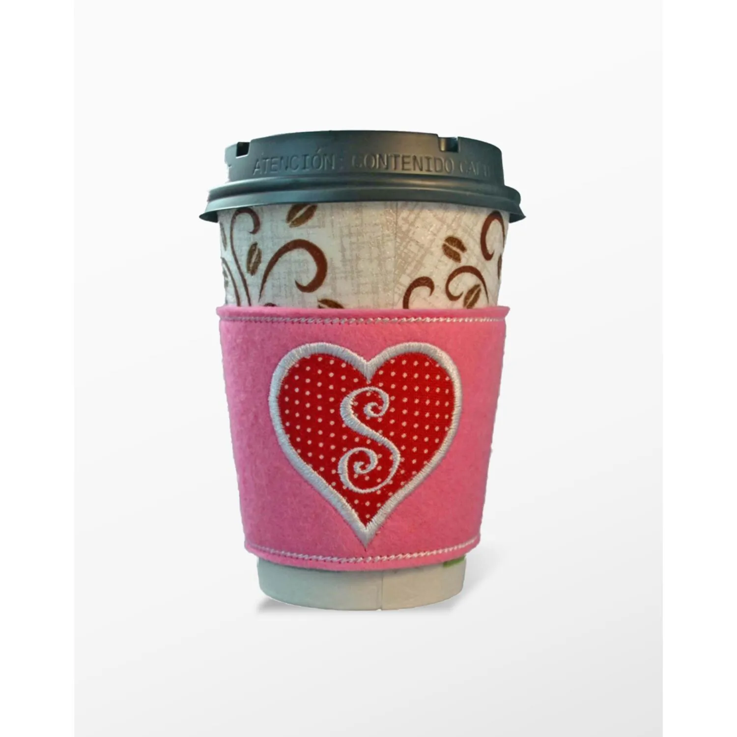 Monogrammed Heart Coffee Cozies In the Hoop Embroidery Design Set By Pickle Pie Designs