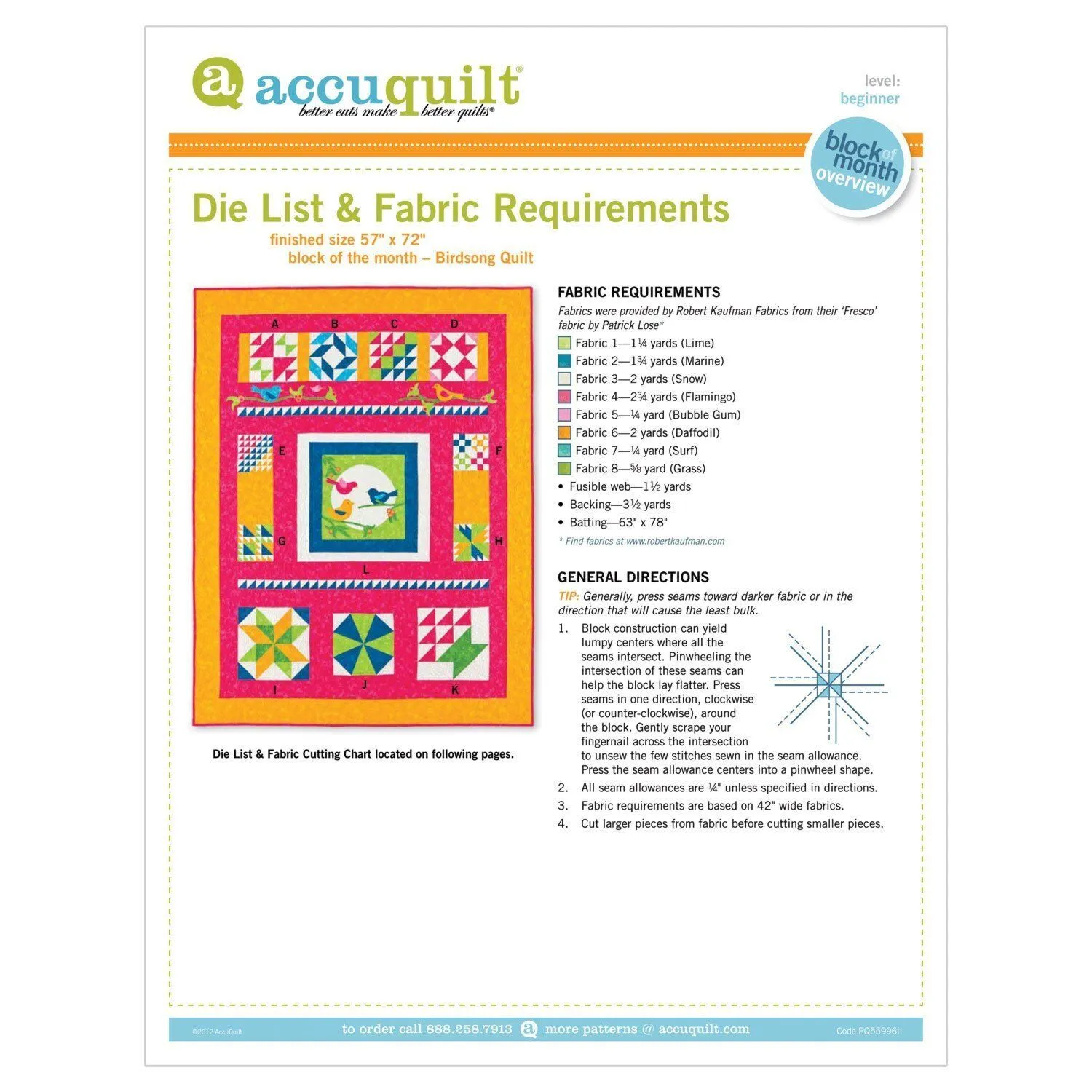 Birdsong Quilt Die List & Fabric Requirements Overview (PDF Download)